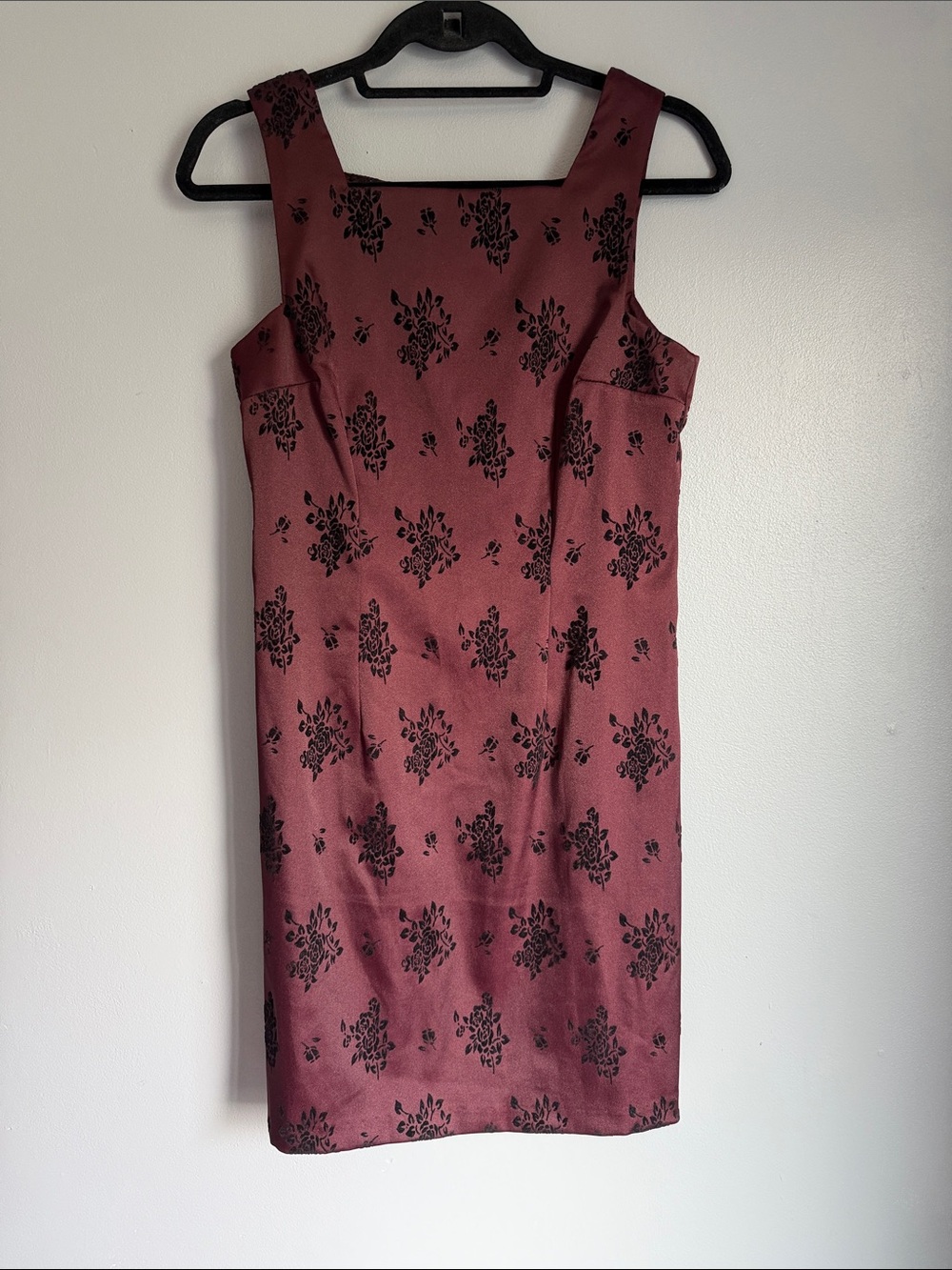 VTG 90s Y2K Whimysgoth Flocked Velvet Floral Dress Burgundy Gothic Sheath Mini 5